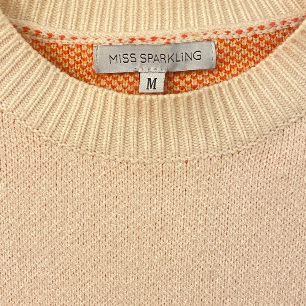 Miss Sparkling Oversized RETRO Women's Cream Rainbow-Pattern Crewneck Sweater - Picture 7 of 10
